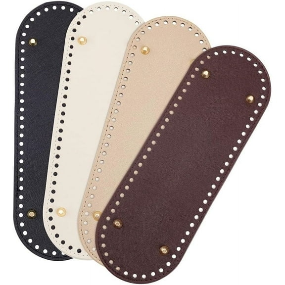 4pcs PU Leather Bottom Shaper Pads 4 Colors Oval Bag Bases Knitting Crochet Bottom Base Pad Purse Bottom with Holes for DIY