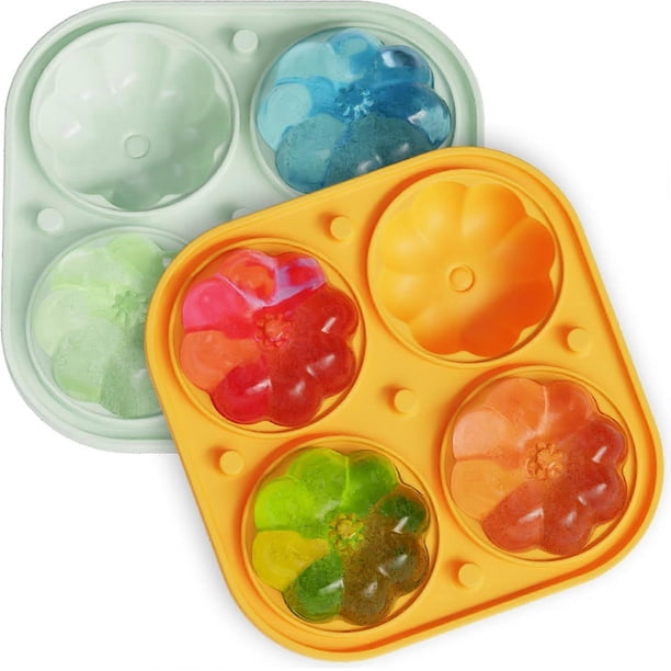 Pumpkin ice cube molds 2-Pack, silicone ice cube molds 3D Pumpkin Ice Molds 2.5 Inch, Large Ice Cube Trays, Make 4 Giant, orange&green