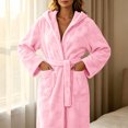 thumbnail image 5 of Women's Winter Fleece Sleep Robe Cozy Flannel Hooded Bathrobe with Pockets & Cinched Waist, 5 of 8