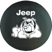 SpareCover - Brawny Series Jeep BullDog on 32" Tall Black Denim Textured Vinyl Tire Cover - Made in USA only