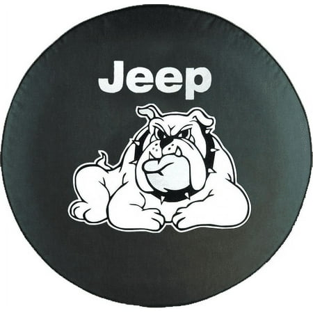 SpareCover - Brawny Series Jeep BullDog on 32" Tall Black Denim Textured Vinyl Tire Cover - Made in USA only