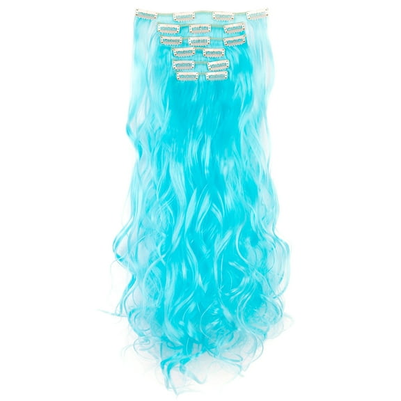 SHCKE Full Head Clip in Hair Extensions Colorful 26" Long Straight Hair Extensions 24" Fluffy Curly Wavy Hair Extension Synthetic Hair Pieces for Women