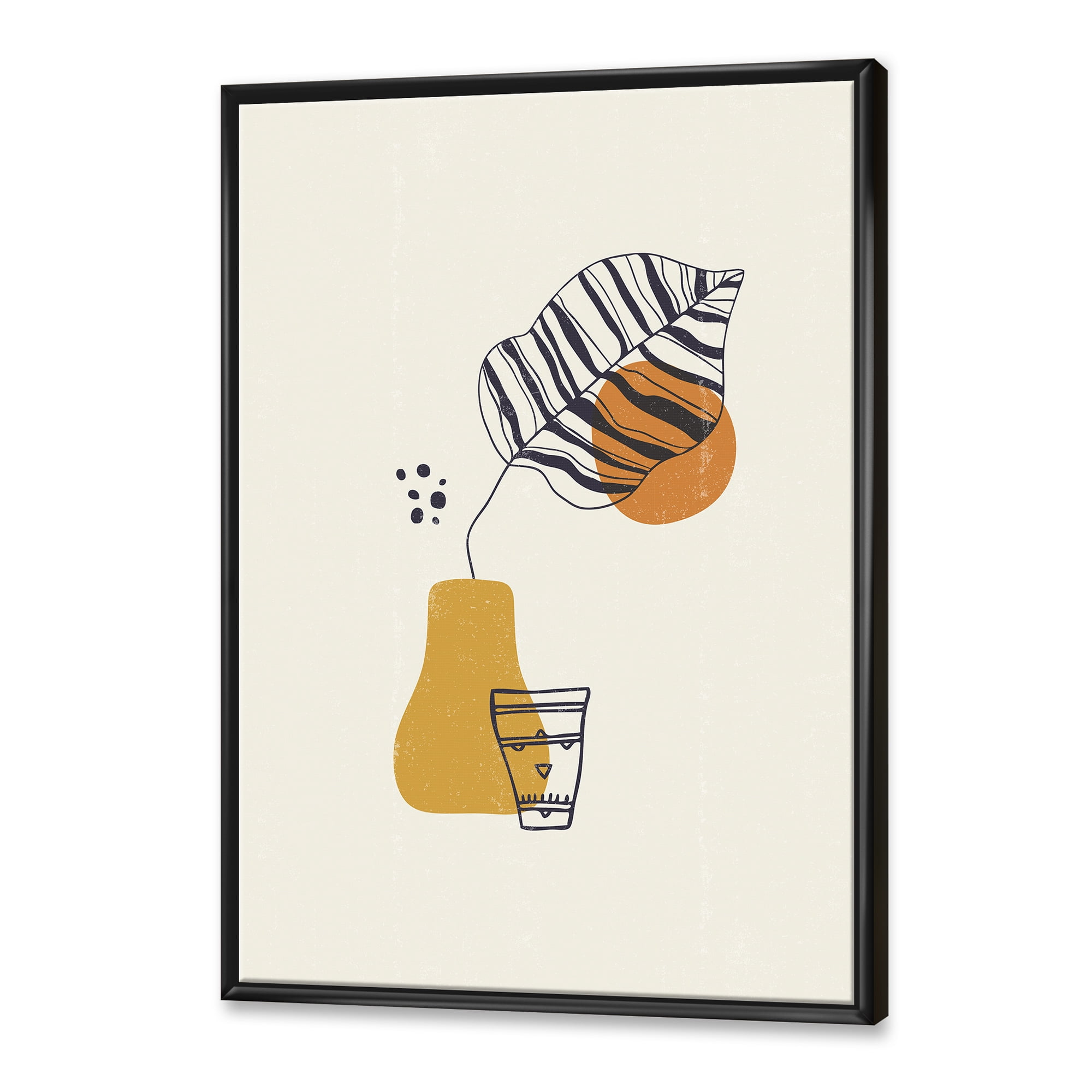 Designart 'Abstract Shapes Botanical Minimalist Leaf' Modern Framed Canvas Wall Art Print
