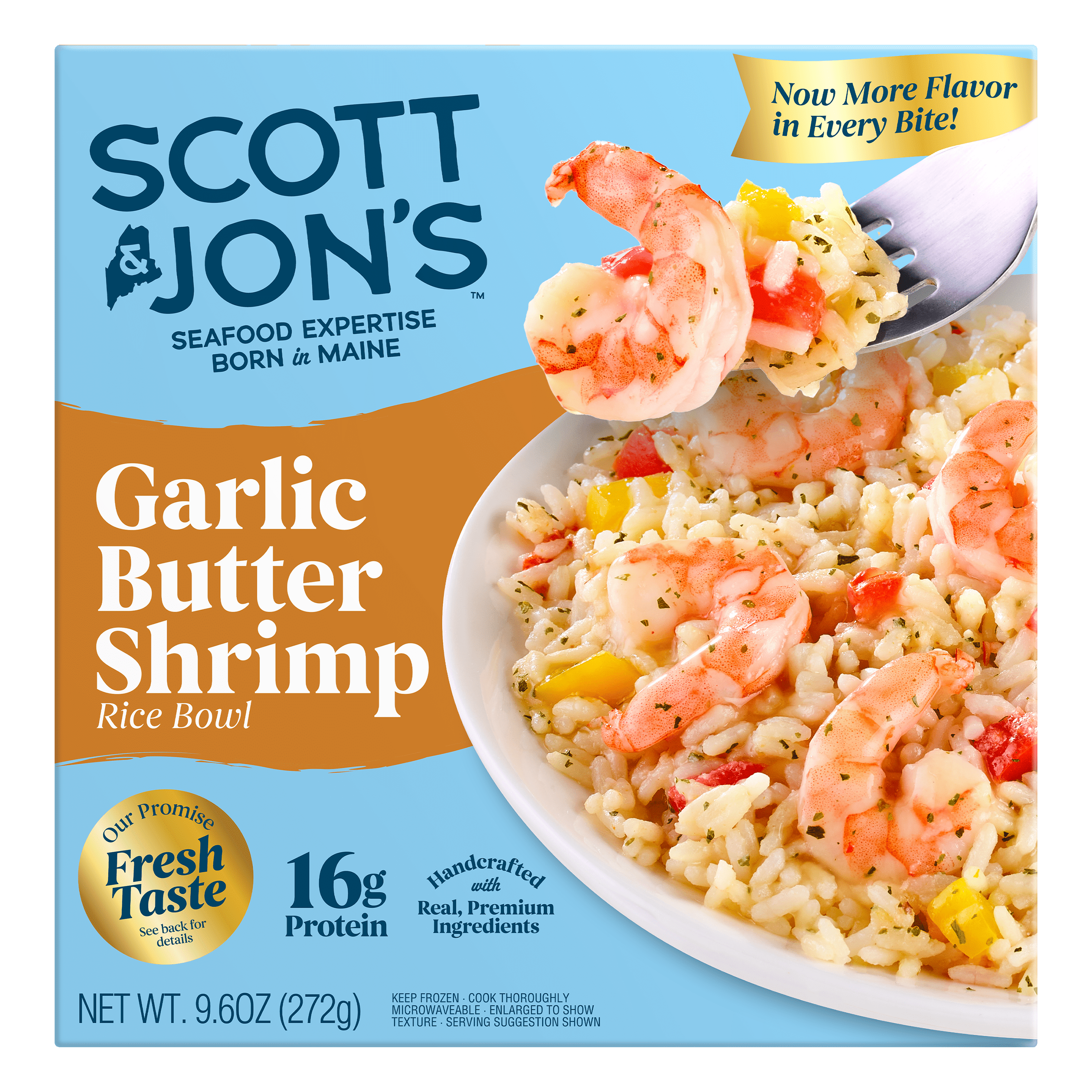 Scott & Jon’s Frozen Meals, Garlic Butter Shrimp Rice Bowl, Microwave Meals, Frozen Dinner for One, 9.6 oz