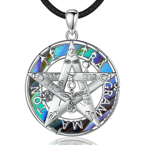 EUDORA Sterling Silver Pentagram Tetragrammaton Amulet Protection Abalone Shell Pendant Necklaces, Wiccan Jewelry Gift for Husband Wife, 24” Cord
