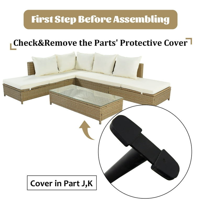 L-Shaped Outdoor Sectional Sofa, PE Wicker Patio Sofa Set with Table and Cushions - On Sale - Bed Bath & Beyond - 32826559 Patio 3-Piece Rattan Sofa Set PE Wicker Sectional Set With Adjusta