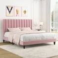 thumbnail image 3 of Allewie King Size Velvet Upholstered Bed Frame with Vertical Channel Tufted Headboard, Pink, 3 of 10