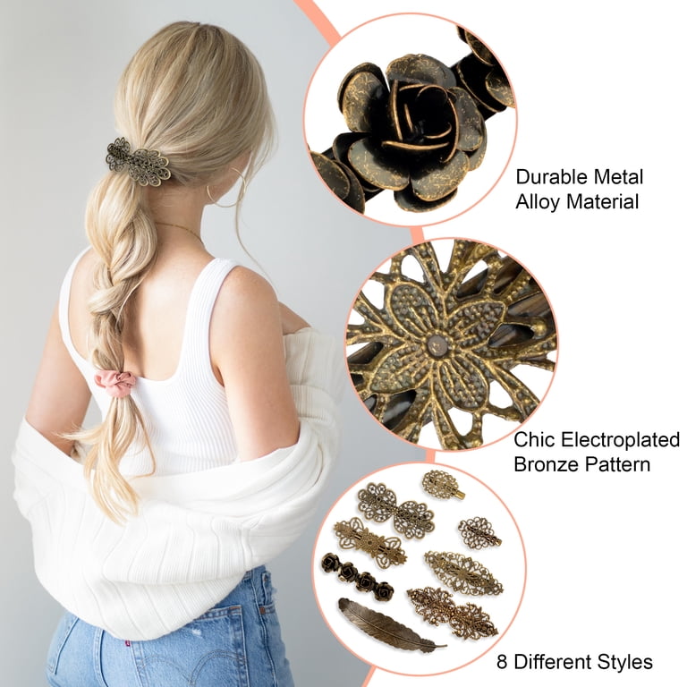 TSV 8pcs Bronze Vintage Hair Clips, Geometric Decorative 