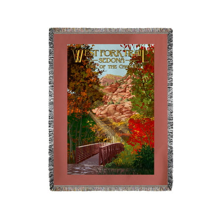 Sedona, Arizona - West Fork Trail - Call of the Canyon - Pathway & Red Rocks - Fall - Lantern Press Artwork (60x80 Woven Chenille Yarn