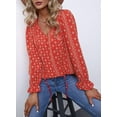 thumbnail image 3 of SUCS Women's Casual Boho Floral Printed V Neck Tops Drawstring Short Long Sleeve T Shirt Blouses, 3 of 6