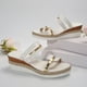 thumbnail image 4 of Bmisegm Ladies Summer Casual Colour Blocking Soft Leather Woven Straw Bottom Thick Bottom Slope Heel Large Size Sandals Slippers Sandals Women Summer White 8, 4 of 5