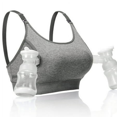 Momcozy Maternity Nursing Bra  Hands Free Pumping Bra  Maternity Breastfeeding Bras Suitable for Breastfeeding-Pumps  Gray X-Large