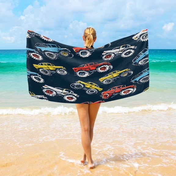 Ryvnso Cartoon Monster Trucks Comic Oversized Beach Towel Microfiber Bath Blankets Swimming Fitness 37" x 74"