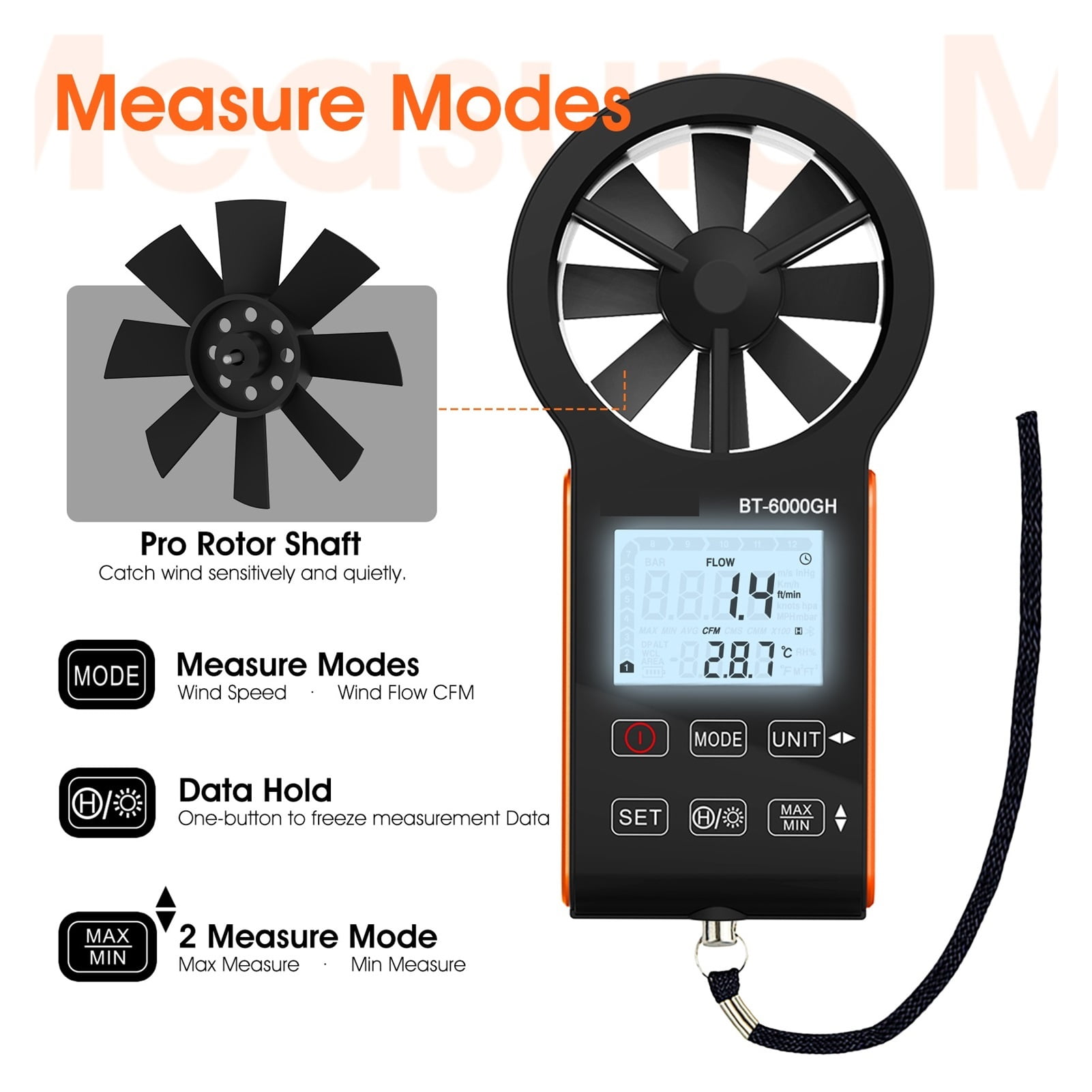 Wind Speed Measurement New Rechargeable Anemometer with Touching Key,Temperature Display,Instrument