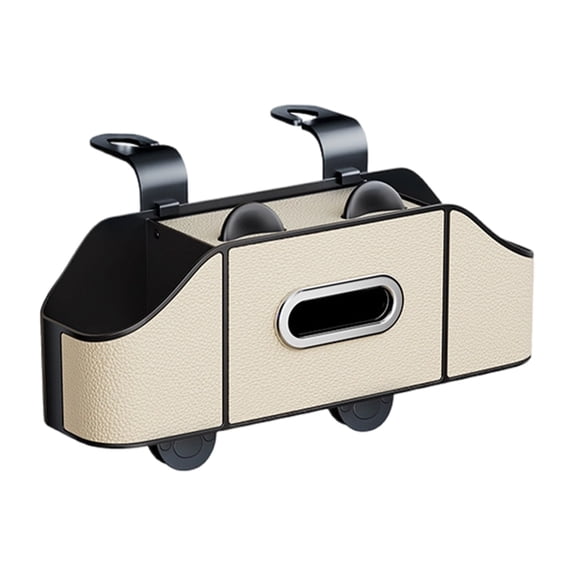 Multifunctional Car Back Seat Organizer with Cup Holder and Tissue Box - 3-in-1 Backseat Storage Box with Bin & Hooks for Sedan, SUV, and Truck to Hold Phones, Snacks, Drinks, and Bags