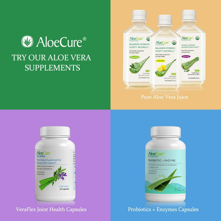 AloeCure Organic Pure Aloe Vera Juice Lemon Flavor Aloe Vera Drink Bottled Within 12 Hours of Harvest Natural Treatment for Acid Reflux GERD Natural Acid Buffer Pure Aloe Juice for