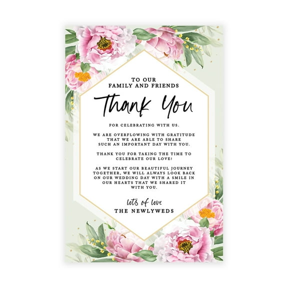 Koyal Wholesale Classic Peonies Wedding Thank You Place Setting Cards for Table Reception, Dinner Plates, 56-Pack