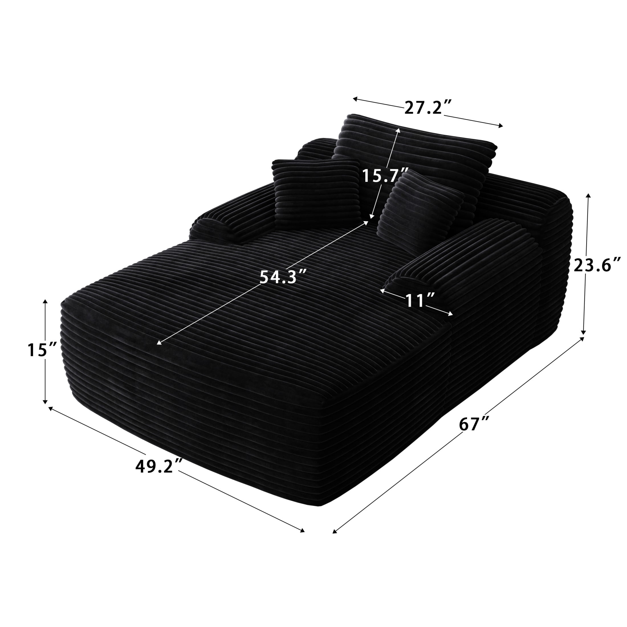 Gewnee Cloud-Like Modern Chaise Lounge Sofa Bed with Corduroy Fabric and Spring Foam Filling – No Assembly Required for Living Room,Dorm or Cozy Corners