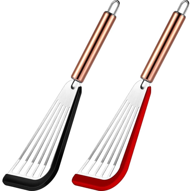 Espátula ranurada Espátula flexible de acero inoxidable con tapa de silicona, borde suave Espátula ranurada espátula con mango dorado Adepaton WMZL-802-3