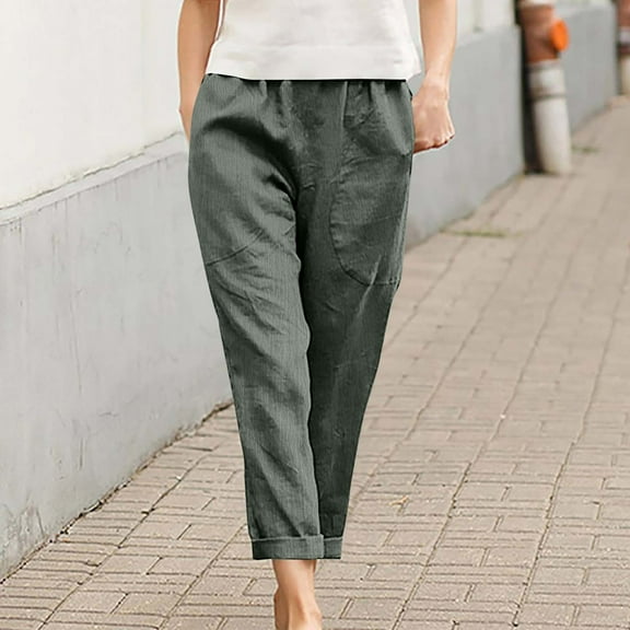 TMOYZQ Womens Capri Cargo Pants Casual Loose Tapered Elastic Waist Ankle Cropped Trouser with Pockets