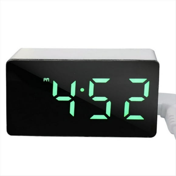 Reloj Digital TEMP Fecha 3 Alarmas Apagado Memoria Reloj de Mesa Alimentado por USB Siempre Encendido 12/24 H Modo Nocturno Reloj LED Verde