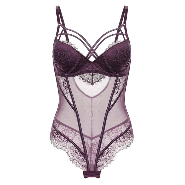 Mono de encaje sexy de tentación, push-up, ajustado a la cadera, sexy, transparente, estilo europeo y americano, con aberturas laterales