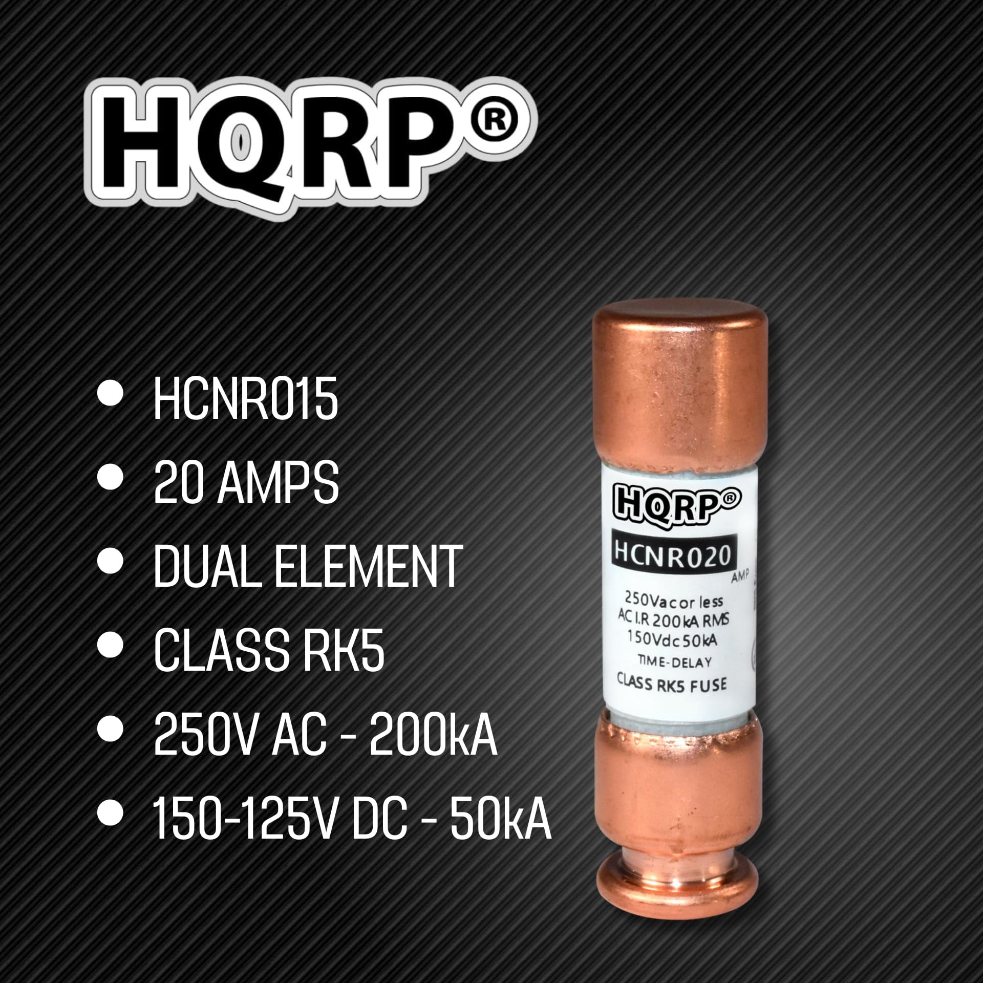 HQRP 5-Pack HCNR020 20 Amp 250V Dual Element Time-Delay Fuse, Class RK5 Replacement for Bussmann BP/FRN-R-20, Edison ECNR20, Littelfuse FLNR020.T FLN-R-20 FLNR-20
