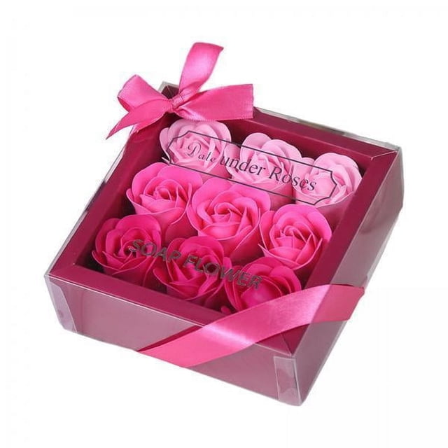 Juego De 2 Jabones De Rosas En Caja De Regalo Cuadrada, 13,5 X 13,5 X 5 Cm, Para El Día De La Madre, Elegante Degradado Rosa