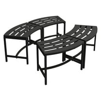Metal Curved Set - Outdoor Seating for Garden, Patio, Porch, Backyard - Heavy Duty Steel Backless Benches - Plant Stand and Holder - Black Crossover Design
