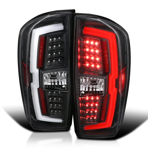 Spec-D Tuning Matte Black LED Tail Lights w/ White LED Light Bar Compatible with 2016-2022 Toyota Tacoma, Left Right Pair Assembly