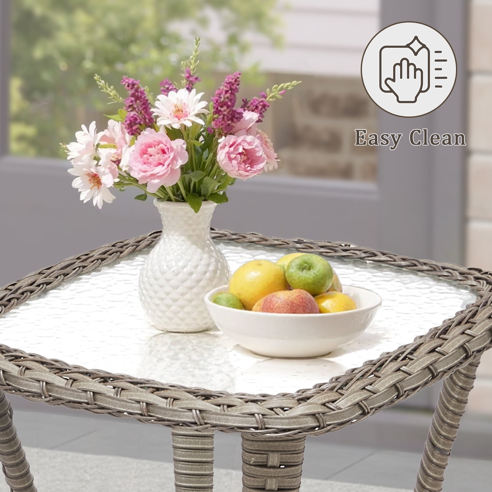 Lumiinofami 5 Piece Patio Furniture Set, Wicker Outdoor Patio Conversation Swivel Glider Rocker Chairs Set with Ottomans and Storage Side Table for Balcony Deck Garden, Beige Cushions
