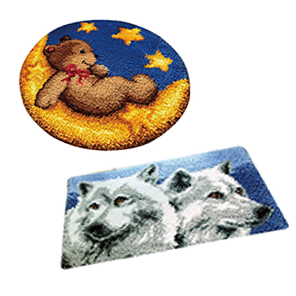 2 Sets Sleeping Bear Latch Hook Rug Kits Carpet Making Gift for Kids Adults 