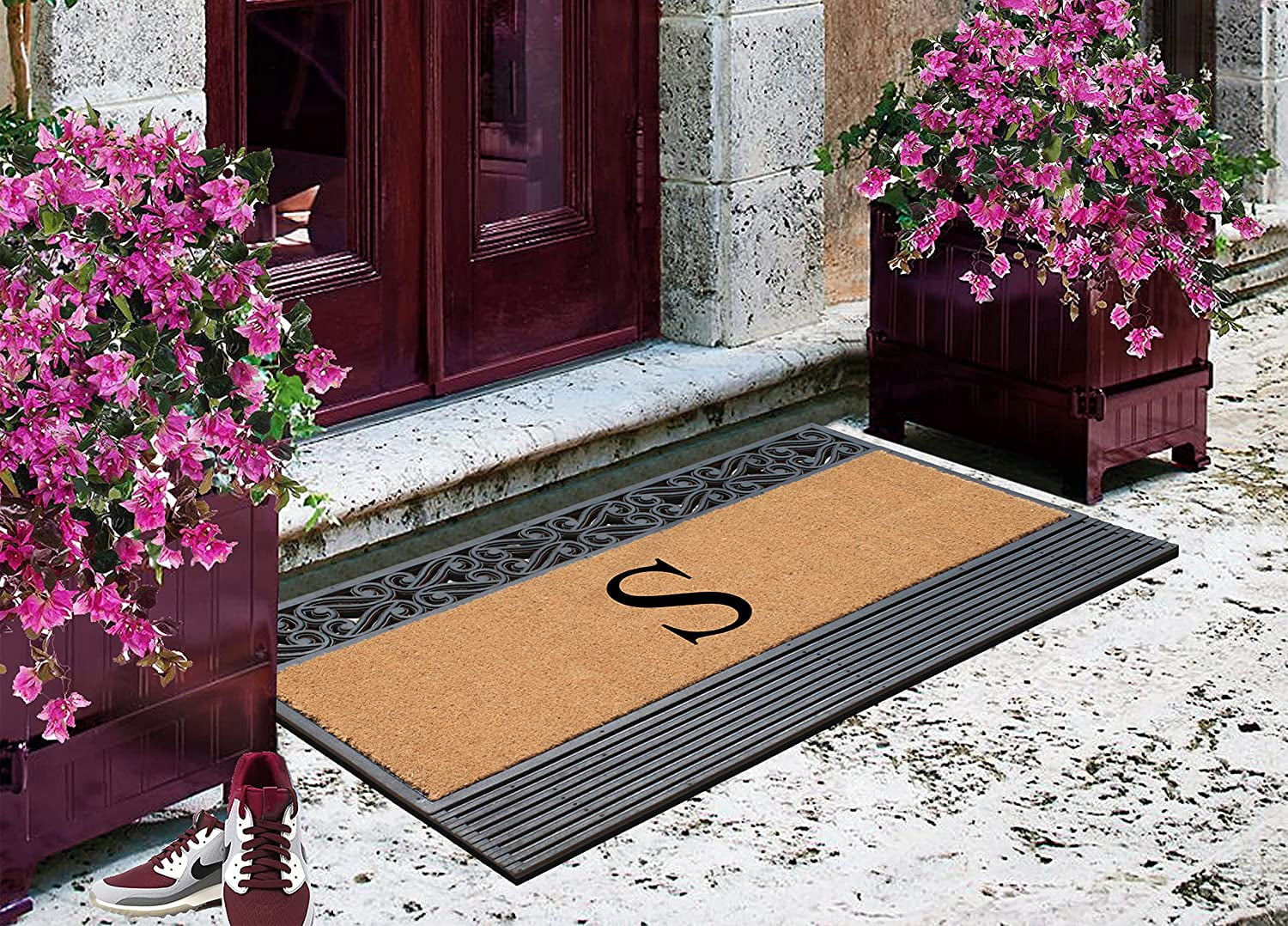 A1HC Natural Rubber & Coir 24x36 Monogrammed Doormat For Front Door, Anti-Shed Treated Durable Doormat for Outdoor Entrance, Heavy Duty, Low Profile, Easy to Clean, Long Lasting Front Porch Entry Rug