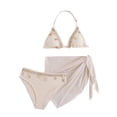 thumbnail image 7 of Staki Toddler Swim Set Girl Girl's 3 Piece Swimsuits High Waisted Bikini Bathing Suit with Coverups Skirt 7Y 8Y 9Y(Beige,8-9 Years), 7 of 7
