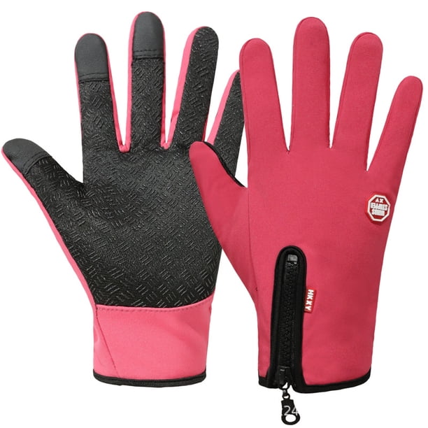 Guantes repelentes al agua con cremallera, guantes para pantalla táctil, cálidos para exteriores, otoño e invierno, guantes cálidos de terciopelo para montar para hombres y mujeres
