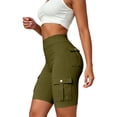 thumbnail image 6 of UDAUDU Womens Workout Shorts with Pocket Tummy Control Knee Length Cargo Shorts Butt Lifting High Waisted Biker Yoga Legging Army Green S, 6 of 6