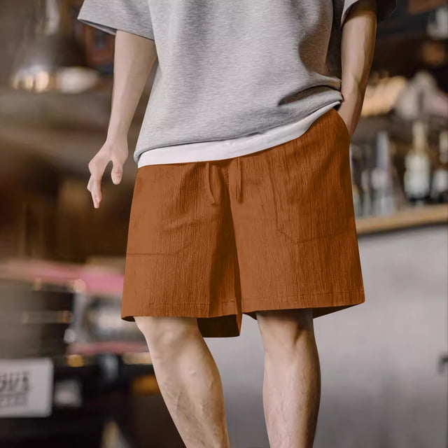 pstuiky Pantalones cortos de gimnasio para hombre, Pantalones cortos casuales y modernos de verano para hombre con cintura elástica y cordón de color sólido Pantalones cortos cargo