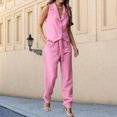 thumbnail image 1 of Chaleco Conjunto de pantalones de 2 piezas para mujer, chaqueta básica con cuello en V, chaleco, pantalones de pierna ancha, traje de vacaciones Cgtredaw Rosa T L para Mujer, 1 of 7
