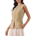thumbnail image 4 of INSPIRE CHIC Women's Suit Vest Tops Work Sleeveless Button Down Blazer Waistcoat L Khaki, 4 of 5