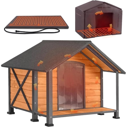 Aivituvin Heated Dog House for Outside Insulated Dog House Outdoor Weatherproof with Safe Heated Pad, Chew-Proof Metal Frame and Insulated Liner for Medium Dogs, 40.6" L x 34.3" W x 31.5" H