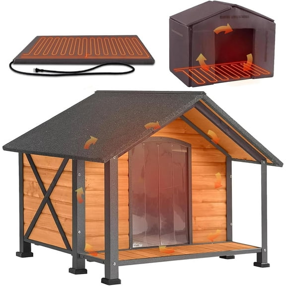 Aivituvin Heated Dog House for Outside Insulated Dog House Outdoor Weatherproof with Safe Heated Pad, Chew-Proof Metal Frame and Insulated Liner for Medium Dogs, 40.6" L x 34.3" W x 31.5" H
