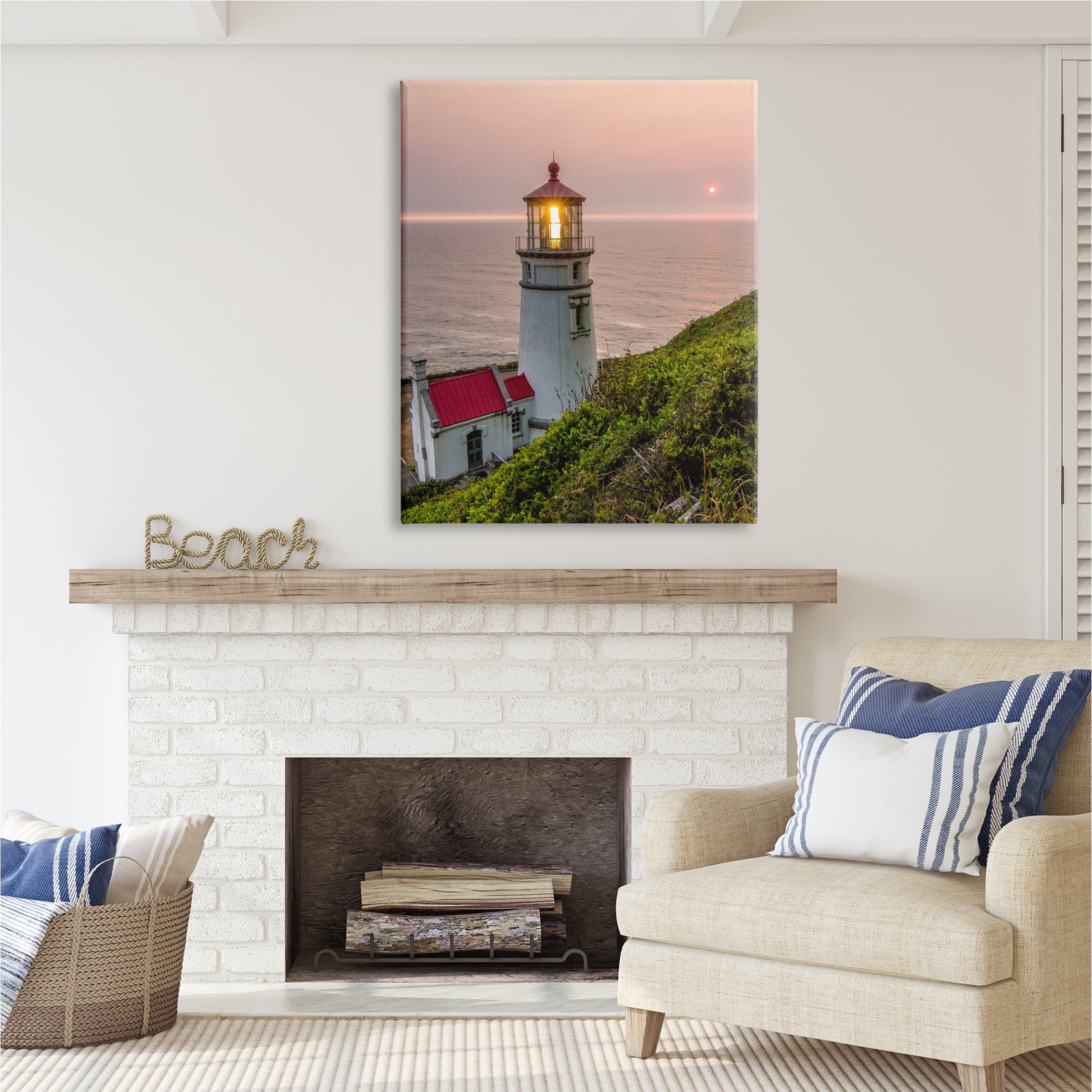Stupell Industries Lighthouse at Sunset Nature Photography Gallery Wrapped Canvas Print Wall Art, 36 x 48