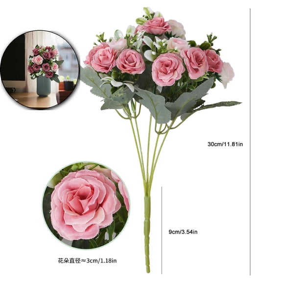 15 HeadsFake Roses Artificial Flowers for Outdoors Spring Valentines Day Decorations, UV Resistant Fake Flower Bouquet Faux Silk Roses for Wedding Home Cemetery Summer Decor