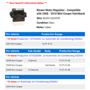 Blower Motor Regulator - Compatible with 2008 - 2010 Mini Cooper Hatchback 2009
