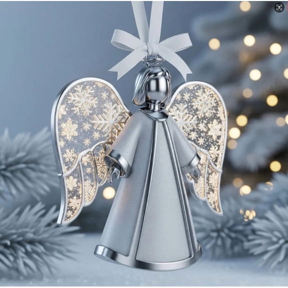 Celestial Angels Metal Christmas Tree Ornament – 3.9 Inch Heavenly Angel Figurine Decoration with Gown Detail and Serene Expression – Holiday Gift Keepsake