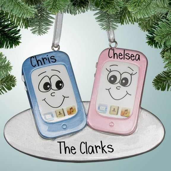 Colorful Cellphone Family - 2 - Personalized Christmas Ornaments - Family of 2,3 - Addicted to Phones - Social Media Addicts - Constantly on Your Phone