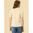 thumbnail image 4 of Allegra K Women's Tie Neck Ruffle Neck Blouse Puff Sleeve Ruffle Cuff Solid Tops S Apricot, 4 of 5