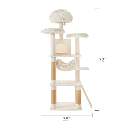 VIBRANT LIFE 73″ LARGE MULTI-FUNCTIONAL CAT TREE WITH CONDO, HAMMOCK AND SCRATCHING POSTS, BEIGE