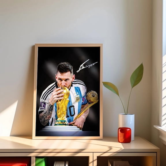 Messi Inspired World Cup Soccer Poster, Football Icon Wall Art for Game Room and Man Cave Size 24x36 Unframed Poster