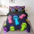 thumbnail image 2 of jejeloiu Colorful Graffiti Slipper 7pcs Bedding Comforter Set,Modern Watercolor Aesthetic Queen Bedding Sets,Cartoon Funny Pattern Queen Sheet Sets For Boys Girls,Microfiber Bedroom Decor Reversible, 2 of 8